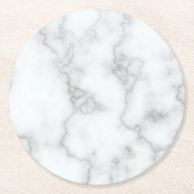 Faux White Marble Underlägg Papper Rund (Framsidan)