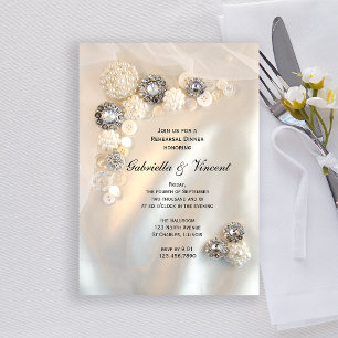 Faux White Pearl Diamond Buttons Rehearsal Dinner Inbjudningar