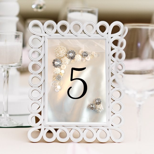 Faux White Pearl och Diamond Buttons Bordsnummer (Skapare uppladdad)