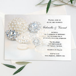 Faux White Pearl och Diamond Buttons Bröllop Inbjudningar
