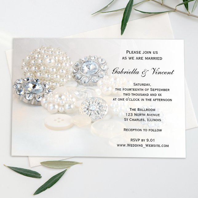 Faux White Pearl och Diamond Buttons Bröllop Inbjudningar (Skapare uppladdad)