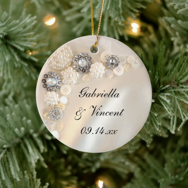 Faux White Pearl och Diamond Buttons Bröllop Julgransprydnad Keramik (Träd)