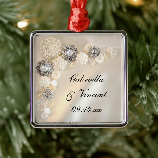 Faux White Pearl och Diamond Buttons Bröllop Julgransprydnad Metall (Träd)