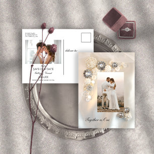Faux White Pearl och Diamond Buttons Bröllop Meddelande Vykort