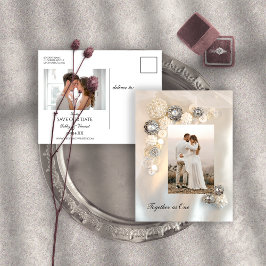 Faux White Pearl och Diamond Buttons Bröllop Meddelande Vykort