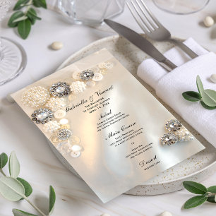 Faux White Pearl och Diamond Buttons Bröllop Menu