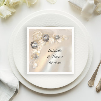 Faux White Pearl och Diamond Buttons Bröllop Pappersservett