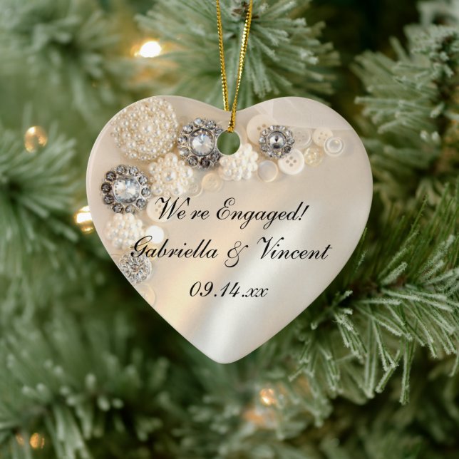 Faux White Pearl och Diamond Buttons Förlovning Julgransprydnad Keramik (Träd)