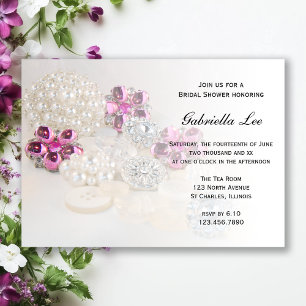 Faux White Pearl Rosa Diamond Button Möhippa Inbjudningar