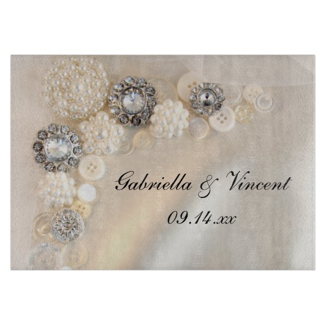 Faux White Pearls and Diamonds Button Bröllop (Framsidan)