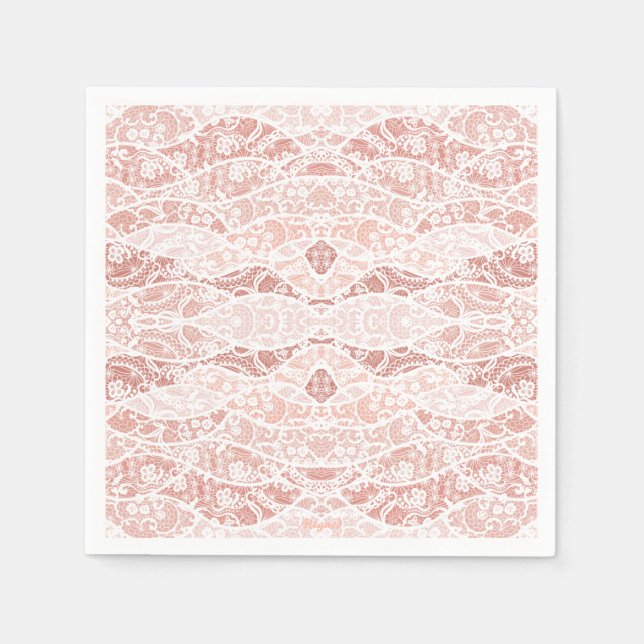 Faux White Snöre Fishnet Napkins with Flowers Pappersservett (Framsidan)
