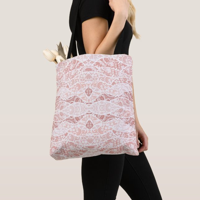 Faux White Snöre Fishnet Tote Bag Tygkasse (Närbild)