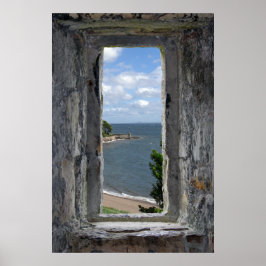 Faux Window - Castle Tittar på Beach View Poster