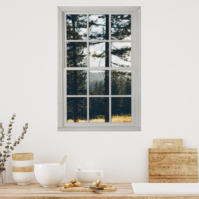 Faux Window Illusion - Realistic Forest View Poster (Kök)
