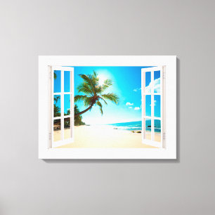 Faux Window med Beach and Ocean Anpassningsbar Siz Canvastryck