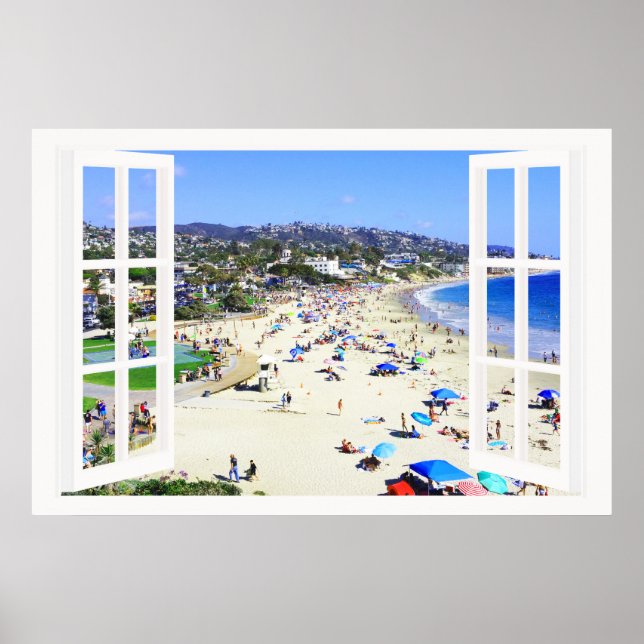 Faux Window med Beach and Ocean Anpassningsbar Siz Poster (Framsidan)