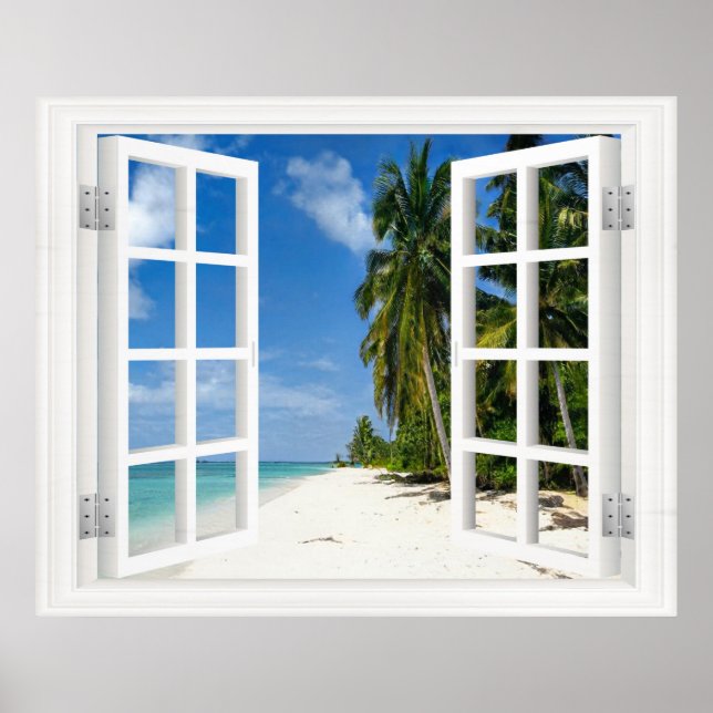 Faux Window med Beach and Ocean Anpassningsbar Siz Poster (Framsidan)