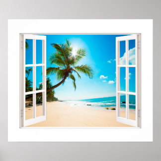 Faux Window med Beach and Ocean Anpassningsbar Siz Poster