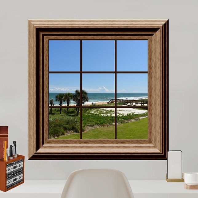 Faux Window Ocean View Handflatan Träd Beach-Tropi Poster (Skapare uppladdad)