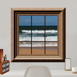 Faux Window Ocean View Handflatan Träd Beach-Tropi Poster