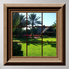Faux Window Scene Tropical Peacnice Ligcape Poster