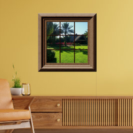 Faux Window Scene Tropical Peacnice Ligcape Poster