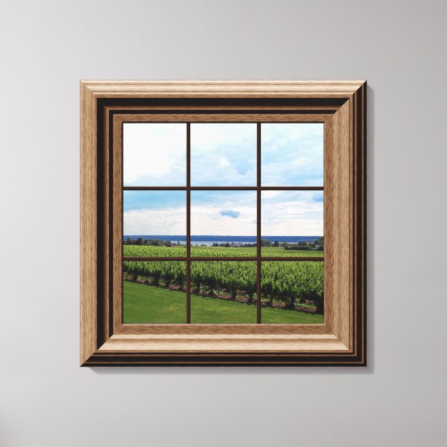 Faux Window Scene Vineyard fredlig vy Canvastryck (Framsida)