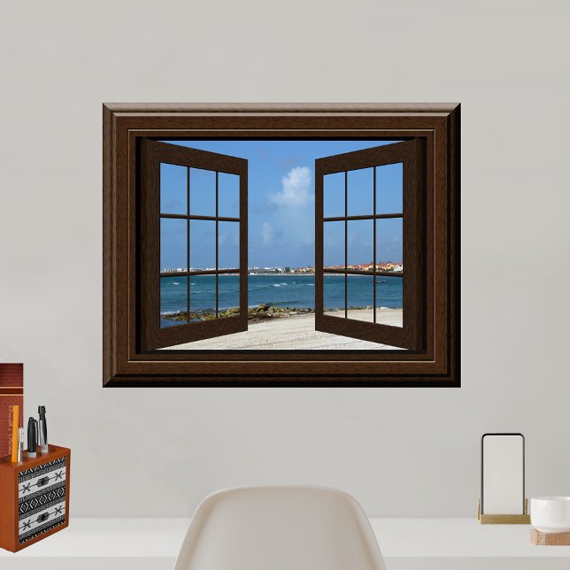 Faux Window Tranquil Beach Scene Relaxing View Poster (Skapare uppladdad)