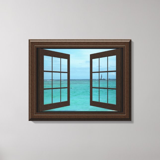 Faux Window View Aquamarine Ocean Scene Tranquil Canvastryck (Framsida)
