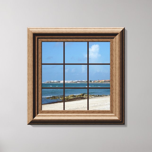 Faux Window View Beach Scene Canvas Wall Art (Framsida)