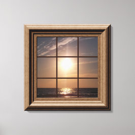 Faux Window View Ocean Sunset Canvas Wall Art