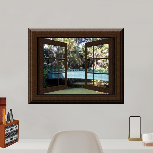 Faux Window View Peace River Footbridge Zen Poster (Skapare uppladdad)
