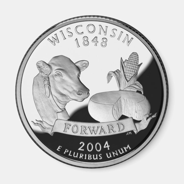 Faux Wisconsin State Quarter Cow Cheese Maj Farm Magnet (Framsidan)