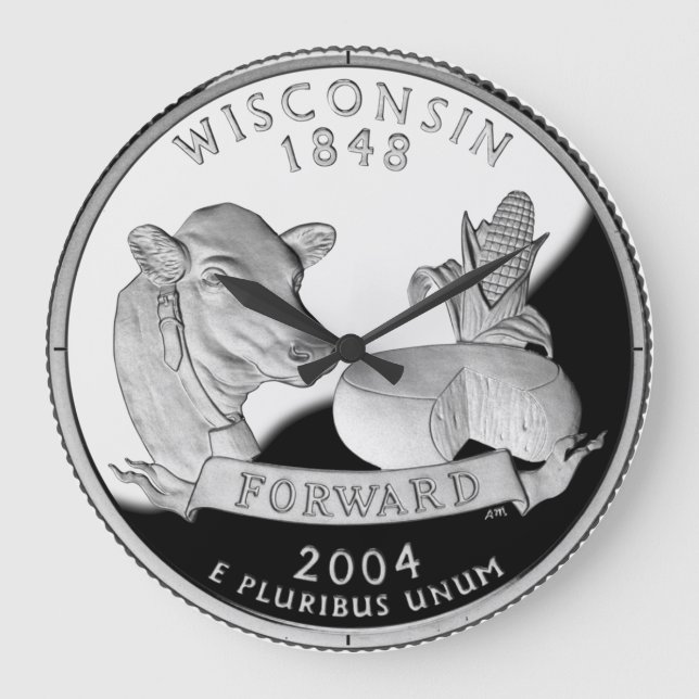 Faux Wisconsin State Quarter Cow Cheese Maj Farm Stor Klocka (Framsida)