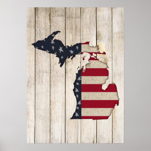 Faux Wood   Americana Grunge Michigan   Patriotic Poster