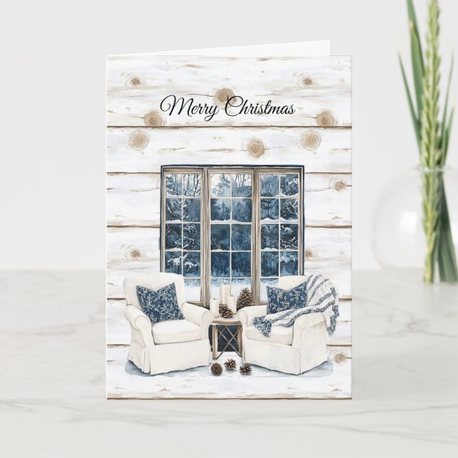 Faux Wood Cozy Country Christmas Trees Window Kort (Framsida)