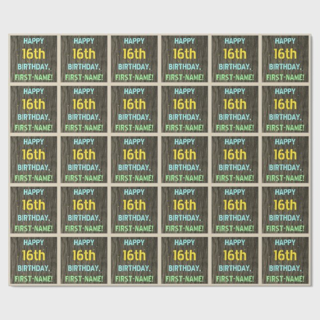 Faux Wood, färgat textutseende, 16:e födelsedagen  Presentpapper (Platt)