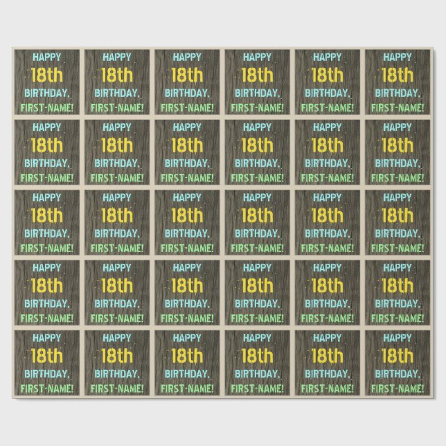 Faux Wood, färgat textutseende, 18:e födelsedagen  Presentpapper (Platt)