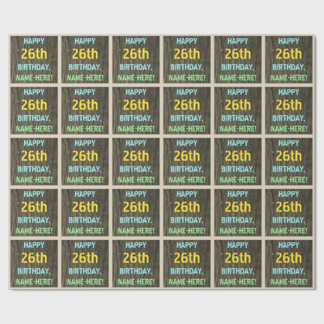 Faux Wood, färgat textutseende, 26:e födelsedagen  Presentpapper (Platt)