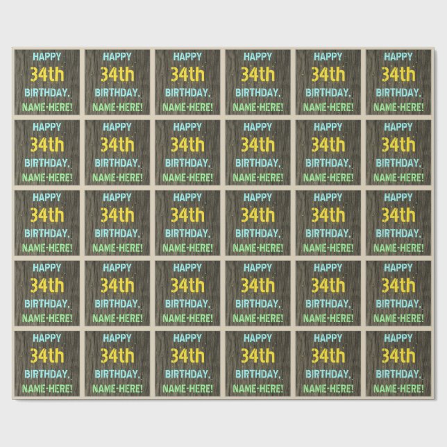 Faux Wood, färgat textutseende, 34:e födelsedagen  Presentpapper (Platt)
