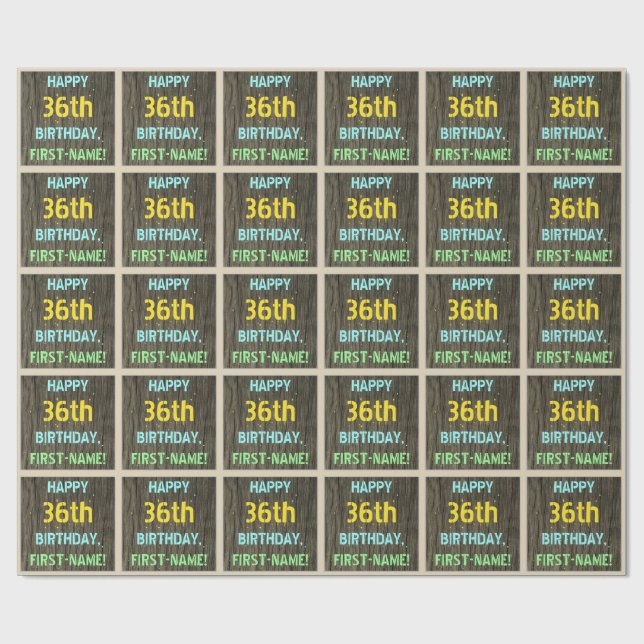 Faux Wood, färgat textutseende, 36:e födelsedagen  Presentpapper (Platt)