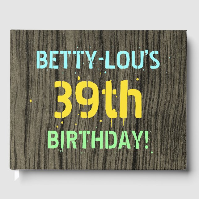 Faux Wood, färgat textutseende, 39:e födelsedagen  Gästböcker (Framsida)