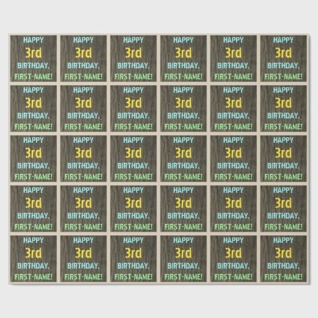 Faux Wood, färgat textutseende, 3:e födelsedag + N Presentpapper (Platt)