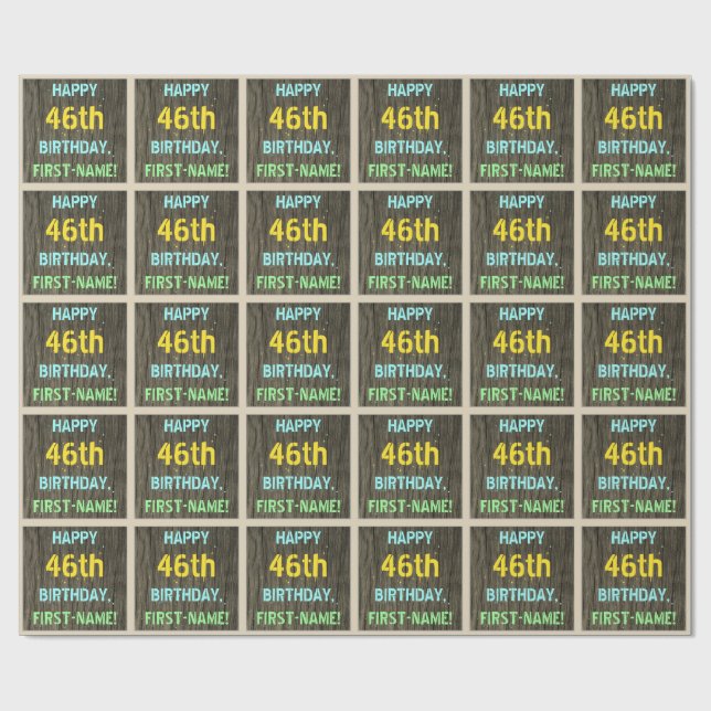 Faux Wood, färgat textutseende, 46:e födelsedagen  Presentpapper (Platt)