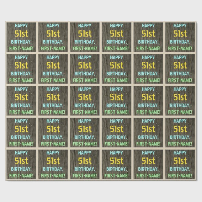 Faux Wood, färgat textutseende, 51:a födelsedagen  Presentpapper (Platt)