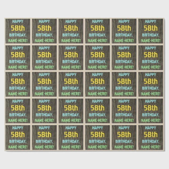 Faux Wood, färgat textutseende, 58:e födelsedagen  Presentpapper (Platt)