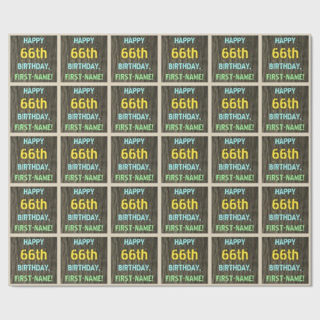 Faux Wood, färgat textutseende, 66:e födelsedagen  Presentpapper (Platt)