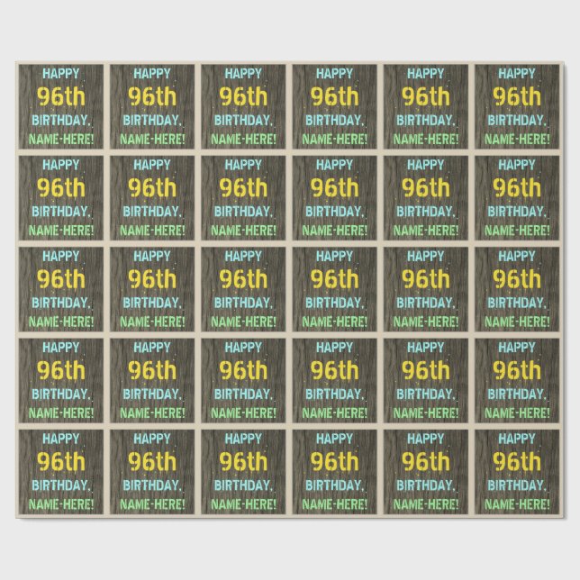 Faux Wood, färgat textutseende, 96:e födelsedagen  Presentpapper (Platt)