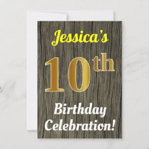 Faux Wood, Faux Guld 10th Birthday Firation Inbjudningar
