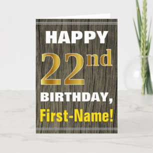 Faux Wood, Faux Guld 22:a födelsedagen + Namn Kort